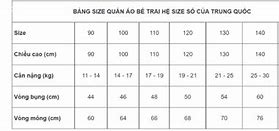 Bảng Size Quần Áo Trẻ Em Quảng Châu